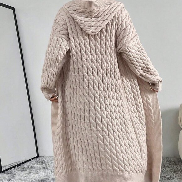 Apricot Casual Women's Drop Shoulder Open Front Hooded Longline Cardigan - Picture 3 of 8